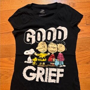 Peanuts Black Tee with 'Good Grief' and Characters